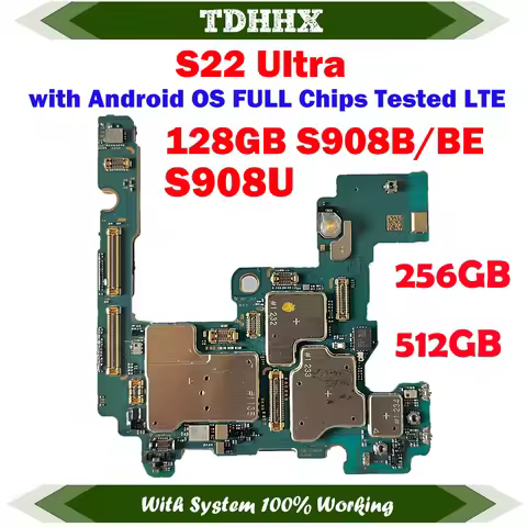 Original Motherboard 512G 256GB Mainbaord S22 Ultra S908B EU / S908B/BE / S908U USA Version Full Wor