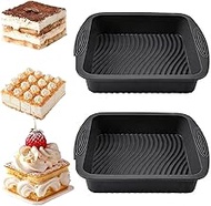 YXHZVON Pack of 2 Silicone Baking Moulds Square, 24 cm Layered Cake Baking Mould with Handles, Non-S
