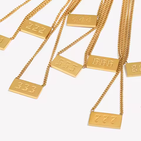 E.B.belle Square Plate 111 222 333 Lucky Angel Number Necklace Girl's Birthday Gift 18K Gold Plated 