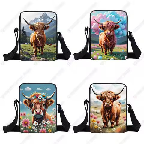 Scottish Highland Cows Print Crossbody Bag Highland Cow Sunflower Women Handbag Key Money Phone Hold