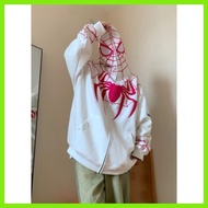 ۩ ▼ 【Hot】Spiderman Street style Couple Zipper hoodie jacket spider loose Sweatshirts for woman