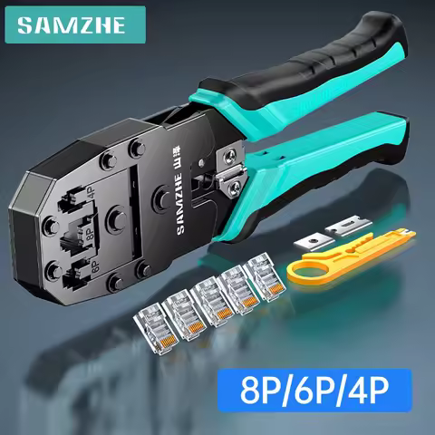 SAMZHE RJ45 Crimp Plier Pass Through Crimper Stripper Cutter for Cat7 Cat6 Cat5e 8P8C Modular Connec