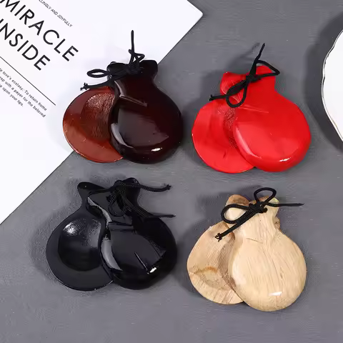 2Pcs Traditional Castanet Wood Spanish Flamenco Dance W String Hand Clapper Children Percussion Inst