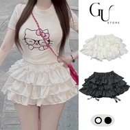 Korean lady-style GU STORE Korean lady-style flared short skirt with ruffles and elastic waistband