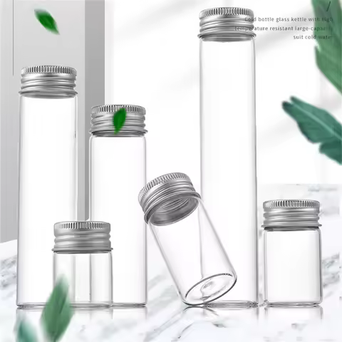 10~50ml Tiny Glass Bottle With Aluminium Cap Clear Storage Container Refillable Empty Jar For Cosmet