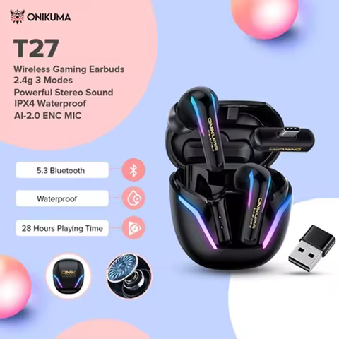 ONIKUMA 2025 NEW T27 dual-mode cool RGB gaming headphones with high-definition call sound quality an