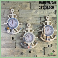 [ Wall Clock - Ship Wheel &amp; Nautical Beach Seaside Themed - 33cm
