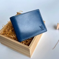 藍色植鞣牛皮短夾 真皮皮夾 男士錢包 男用短夾 銀包 手工制禮物