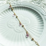 14K包金 天然托帕石 粉托帕石 水滴 手鍊 極細 極簡 輕珠寶