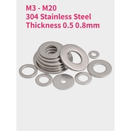 M3 M4 M5 M6 M8 M10 M12 M14 M16 M18 M20 304 Stainless Steel Flat Washer for Screw Bolt Plain Gasket Flat Metal Thickness 0.5 0.8mm