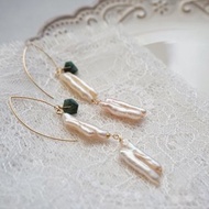 簡愛珍珠與祖母綠法式手工制可拆卸耳環耳飾agete風