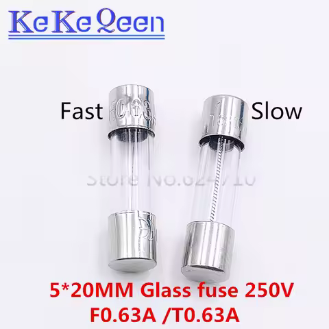 10pcs/lot 5*20MM 6*30MM F630mA/T630mA 250V 6*30 5*20 F0.63A T0.63A Slow / Fast Blow Glass Tube Fuse 