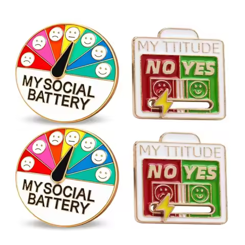 2/4PCS Mood Conversion Turntable Pin for Women Men My Social Battery Pin Facial Expression Badge Bac