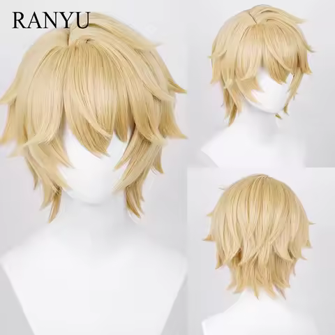 RANYU Honkai Star Rail Gepard Landau Wigs Synthetic Short Straight Blonde Yellow Game Cosplay Hair W
