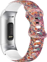 Compatible with Fitbit Charge 4 / Fitbit Charge 3/3 SE Soft Silicone Watch Band (Bright Paisley) Soft Sports Strap Bracelet Wristband for Women Men