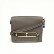 HERMES Roulis豬鼻子23錫器灰EC皮X刻金扣肩背包