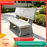 Natural Marble Long Stone Bench with Backrest, Outdoor Garden Park Villa Seat, Durable Courtyard Pat