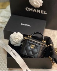 Chanel 提把小盒子 黑金 羊皮