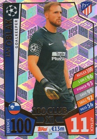 Match ATTAX Champions League 17/18 JAN Oblak 100 Club Trading Card - Atletico Madrid 17/18