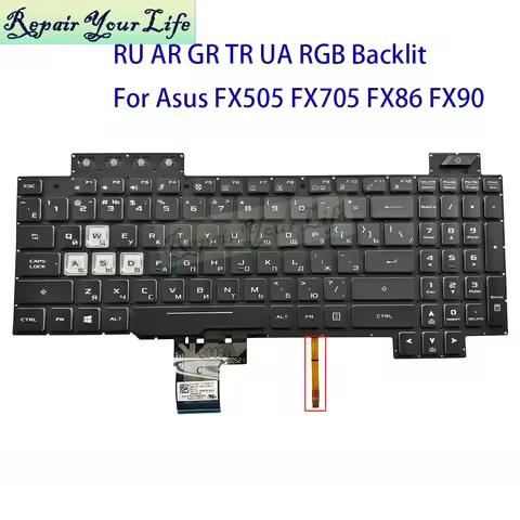 UA Russian RGB Backlight Keyboard For Asus TUF Gaming FX505 FX705 FX504 RU Arabic German Turkey Crys