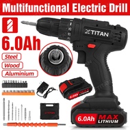 LOCAL🔥Cordless Electric Drill with 9*sleeve 18*bits 6.0Ah Lithium Batteries Rechargeable Drill Screwdriver 2 Speed Cordless Drill machine