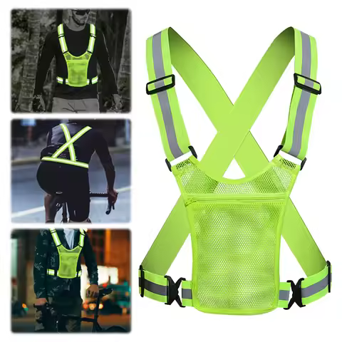 Reflective Safety Vest Lightweight Elastic Safety Vest with Pouch High Visibility Running Vest for R