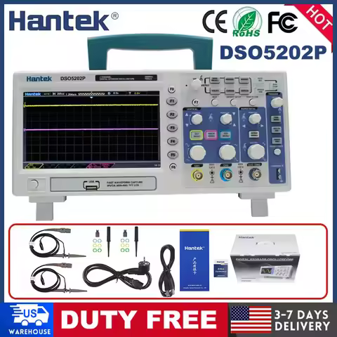 Hantek DSO5202P DSO5102P DSO5072P Digital Oscilloscope 200MHz Bandwidth 2 Channels PC USB LCD Portab