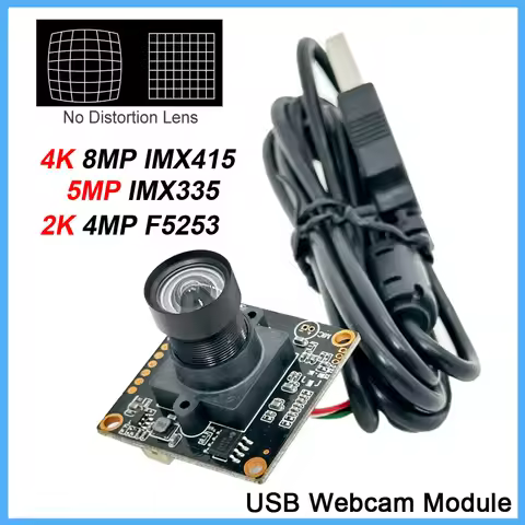 Ultra HD 4K 3840x2160 No Distortion Mini Webcam 5MP 3.6mm 87 Degree 2K F5253 / 8MP IMX415 / 5MP IMX3