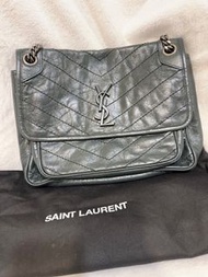 YSL NIKI 肩背 斜背包 中 低調質感墨綠色