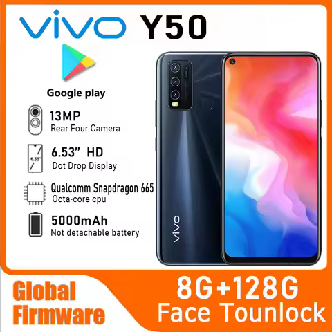 VIVO Y50 Global Firmware mobile phone Snapdragon 665 Octa Core 6.53" 5000mAh 8GB 128GB 16.0MP Camera