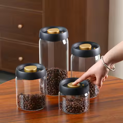 Coffee Beans Vacuum Sealed Tank Transparent Glass Food Storage Jars Household Moisture-proof Air Ext