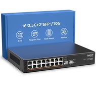 18 Port 2.5G Umanaged Ethernet Switch, 16 x 2.5Gb Base-T Ports, 2 x 10G SFP+, Compatible with 100/10