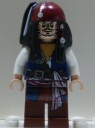 Jack Sparrow (Cannibal dual sided head) Lego from set #4182 Pirates of the Caribbean Minifigure