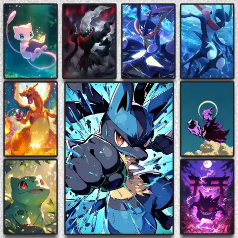 Pokemon Peripherals Lucario Greninja Pikachu Anime Canvas Poster Wall Decor