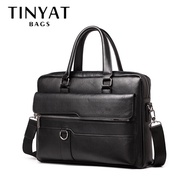 TINYAT Leather Briefcase for Men 15.6 Inch Laptop Crossbody Shoulder Messenger Bag Attache Case for Business Travel Work Lawyer