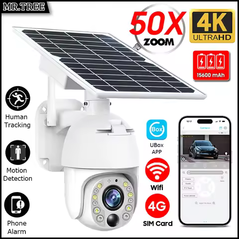 4G Solar Powered Outdoor Surveillance Camera 4K 50X Zoom Home Monitoring Wifi Security Protection Hu