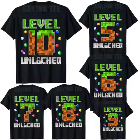 Birthday Boy Level 10,9,8,7,6,5 Unlocked 5th, 6th, 7th, 8th, 9th, 10th Birthday Game Pixel T-Shirt B