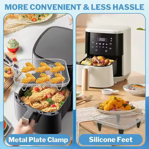 [AT52] Air Fryer Accessories with Foot Cover 8inch Square 3 Stackable Dehydrator Racks for Ninja Gow