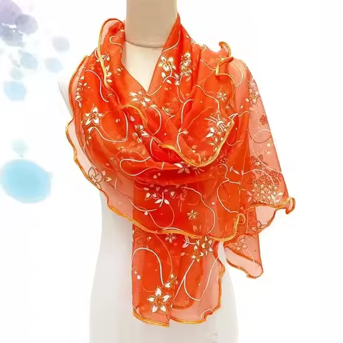 45*175cm Elegant 2024 Silk Scarf - Lightweight Lace Hijab, Women's Neckerchief Shawl Wrap