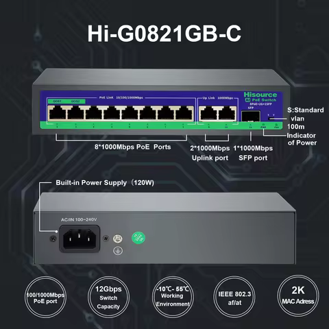 Hisource 4 8 Full Gigabit Port POE Switch Active 48V Supply Ethernet 100/1000Mbps Nerwork Switch for
