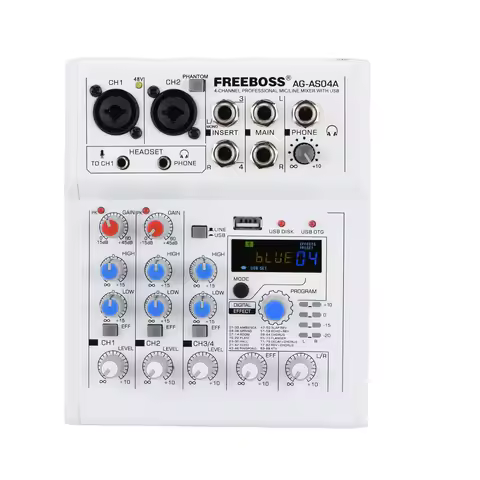 Freeboss Mixing Console Mobile Broadcast 4 Channel Bluetooth PC USB 88 DSP Digital Effect White Soun