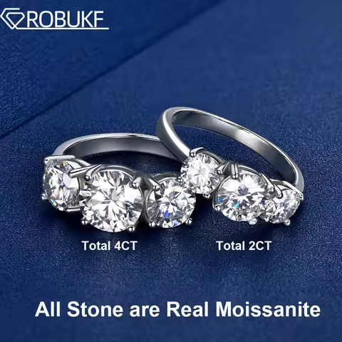 2 Carat Moissanite Engagement Ring For Women 3 Stones Lab Diamond 925 Sterling Silver 18K White Gold