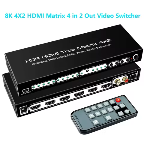8K 4X2 HDMI 2.1 Matrix 4 in 2 Out Video Switcher Splitter +Optical & Audio Output,Support 4K@120Hz H
