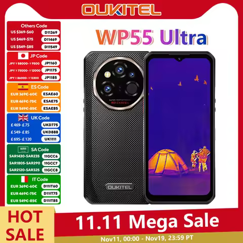 OUKITEL WP55 Ultra Rugged Phone - Thermal Imaging 5G MTK 7025,11000mAh,48+512GB,108MP 6.6" NFC Andro