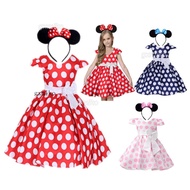 2pcs Set Mickey Mouse Dress for Kids Girl 8 Years Old Minnie Mouse Dress for Baby Girl 1 2 3 4 Year Old Polka Dotted Princess Gown for Baby Girl Birthday Cosplay Costume