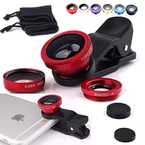 3 in 1 Fisheye Wide Angle Micro Camera Lens for iPhone 0.67X Wide Angle Zoom Fish Eye Len on Smartph