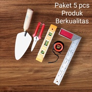 Paket 5 pcs Alat Tukang Berkualitas - Gunting Holo merk Camel/Sendok Semen Galur Asli 18cm/Sikumeter