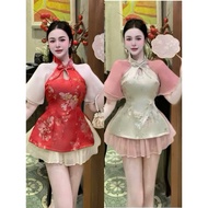 Fat Cat Bigsize — Hao Hao brocade innovative fashion Set with big size chiffon skirt 60-95kh plus si