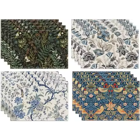 1PC New Plant Flower Linen Placemats Multicolor Flower Printed Insulation Mats Nordic Kitchen Dining