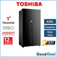 Toshiba 623L Inverter Glass Door Side by Side Refrigerator Peti Sejuk
